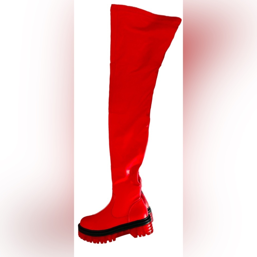 NIB Dolls Kill Azalea Wang Euro Thigh High Boots Surgplatform in Red - Picture 6 of 16